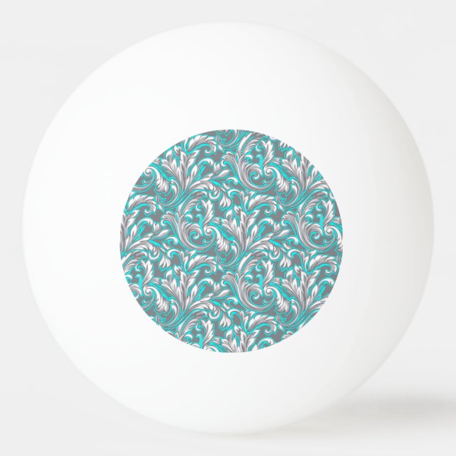Cute aqua grey seamless floral pattern lamp shade ping pong ball (Front)