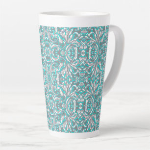 Cute aqua grey seamless floral pattern latte mug