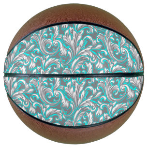 Cute aqua grey seamless floral pattern pillar cand basketball