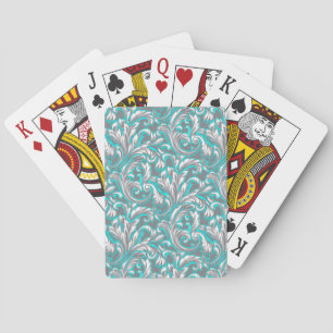 Cute aqua grey seamless floral pattern playing cards