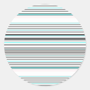 Cute aqua grey stripes classic round sticker