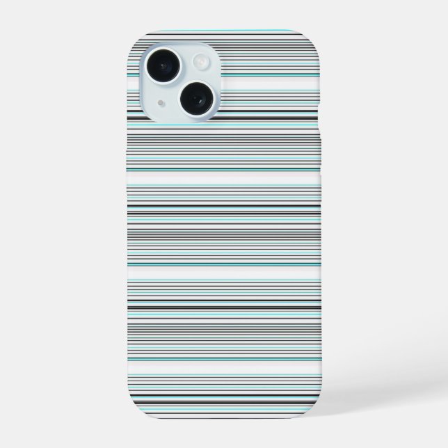 Cute aqua grey stripes iPhone 15 case (Back)