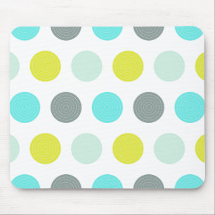 Cute Aqua Mint Blue Yellow Polka Dot Pattern Mouse Pad