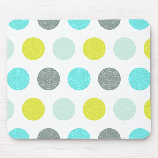 Cute Aqua Mint Blue Yellow Polka Dot Pattern Mouse Pad (Front)