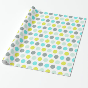 Cute Aqua Mint Blue Yellow Polka Dot Pattern Wrapping Paper