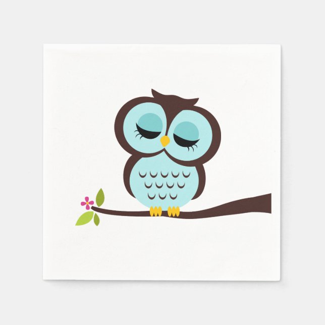 Cute Aqua Owl Napkin (Front)