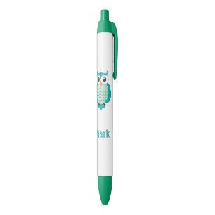 Cute Aqua Owl with Name Black Ink Pen
