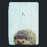 Cute Aqua Peek-a-Boo Baby Hedgehog Monogram iPad Pro Cover<br><div class="desc">Cute Aqua Peek-a-Boo Baby Hedgehog Monogram Design. With an adorable Little Hedgehog peeking up to say hi! Makes a Fun and adorable gift for Kids, Teens, and adults, for Birthdays Christmas and more. Personalised with your initial letter and name! Monogrammed phone case! ~ Check my shop to see the entire...</div>