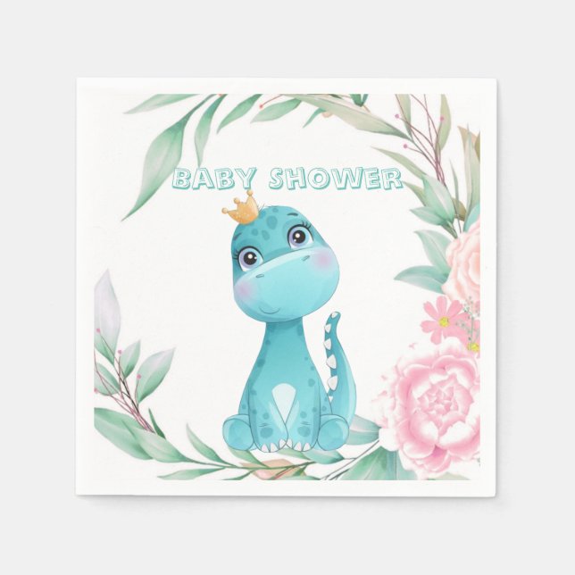 Cute Aqua  Princess Dinosaur Baby Shower Napkin (Front)