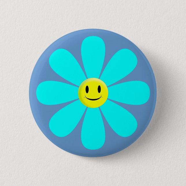 Cute Aqua Smiling Daisy 6 Cm Round Badge (Front)