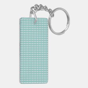 Cute Aqua Teal and White Geometric Pattern Key Ring