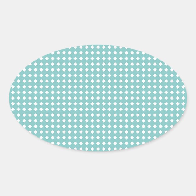 Cute Aqua Teal and White Geometric Pattern Oval Sticker (Front)