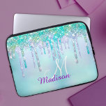 Cute Aqua Turquoise Unicorn Glitter Drips monogram Laptop Sleeve<br><div class="desc">Pretty chic and elegant girly iridescent glitter drips in unicorn rainbow aqua turquoise purple to create a special unique stylish Laptop laptop sleeve. Add some style to your office, desk, or personal space with a Chic and stylish custom name and monogram Laptop laptop sleeve.. personalise it with a script name...</div>