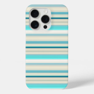 Cute aqua white stripes iPhone 15 pro case