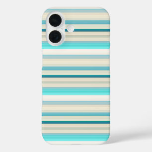Cute aqua white stripes iPhone 16 case