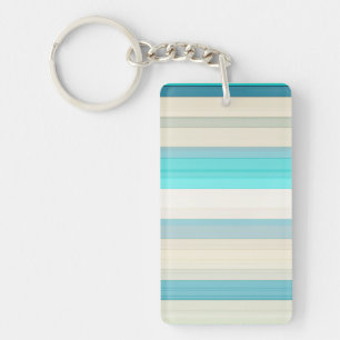 Cute aqua white stripes key ring