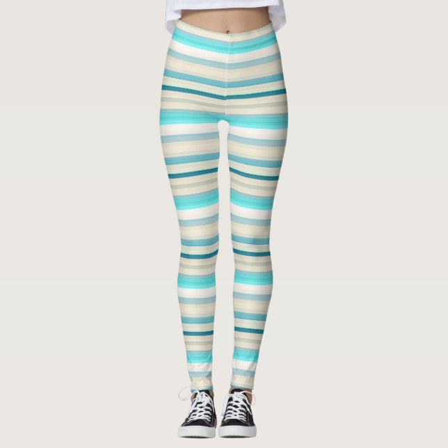 Cute aqua white stripes leggings (Front)