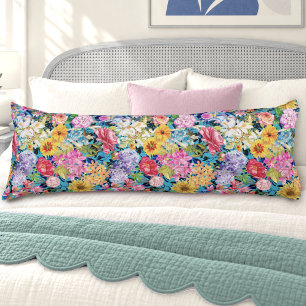 Cute aqua yellow elegant Floral pattern Body Cushion