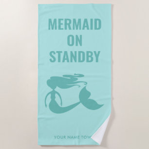 Cute aquablue mermaid beach towel with custom name