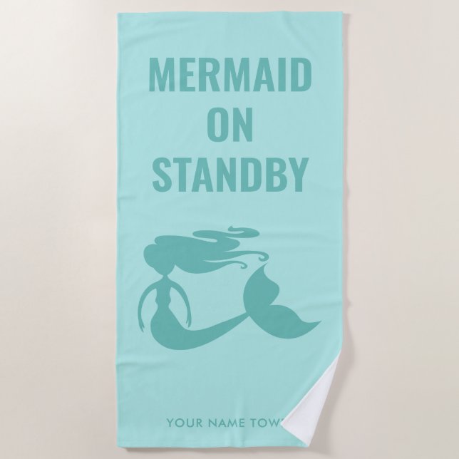 Cute aquablue mermaid beach towel with custom name (Front)