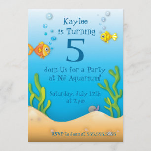 cute aquarium fishy birthday party invitation