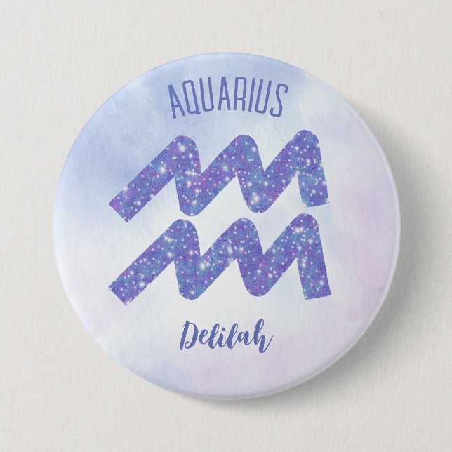 Cute Aquarius Astrology Sign Custom Birthday 7.5 Cm Round Badge (Front)