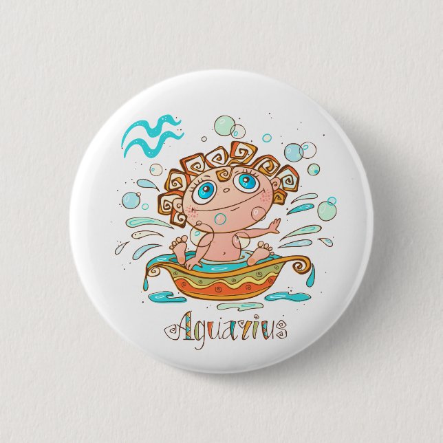 Cute Aquarius Bath Splashing 6 Cm Round Badge (Front)