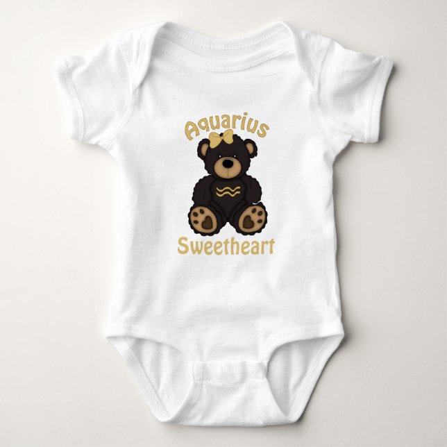 Cute Aquarius Bear Dark Brown Baby Bodysuit (Front)
