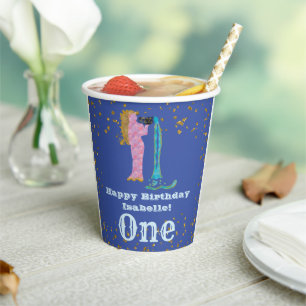 Cute Aquarius First Birthday & Gold Confetti  Paper Cups