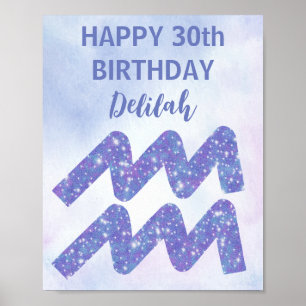 Cute Aquarius Sign Custom Purple Birthday Party