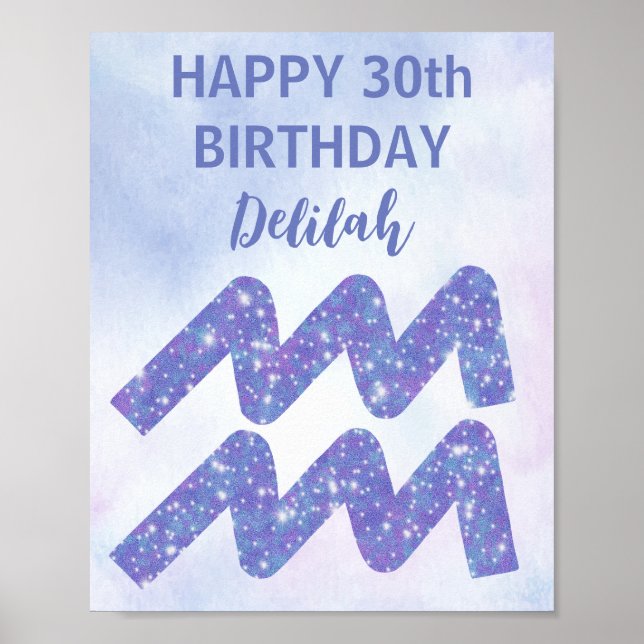Cute Aquarius Sign Custom Purple Birthday Party (Front)