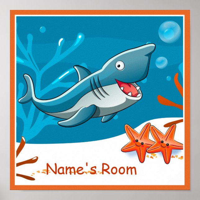 Cute Aquatic Shark Custom Kids Room Poster (Front)