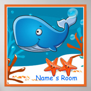 Cute Aquatic Whale Custom Kids Room Poster