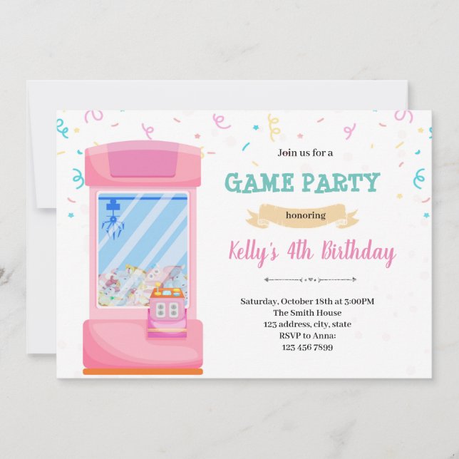 Cute arcade party Invitation (Front)