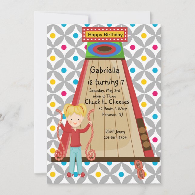 Cute Arcade Skee Ball Girls Birthday Invitation (Front)