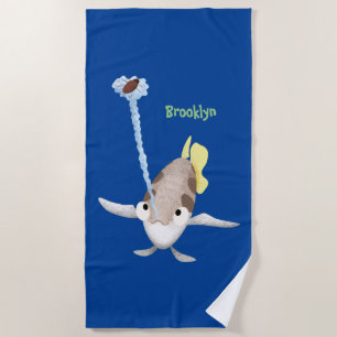 Cute Archerfish cartoon illustration Beach Towel