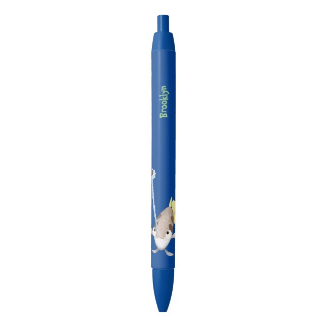 Cute Archerfish cartoon illustration  Black Ink Pen (Front Vertical)