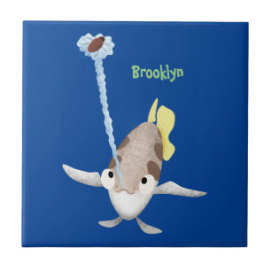 Cute Archerfish cartoon illustration  Ceramic Tile