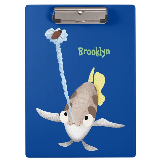 Cute Archerfish cartoon illustration Clipboard (Front)