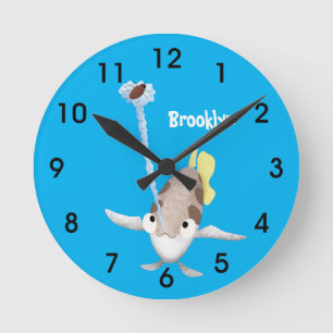 Cute Archerfish cartoon illustration Round Clock