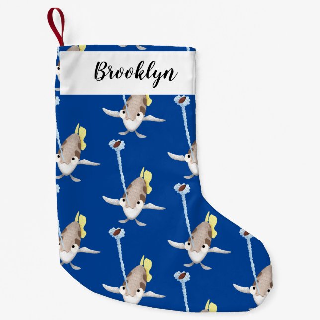 Cute Archerfish cartoon illustration Small Christmas Stocking (Front)