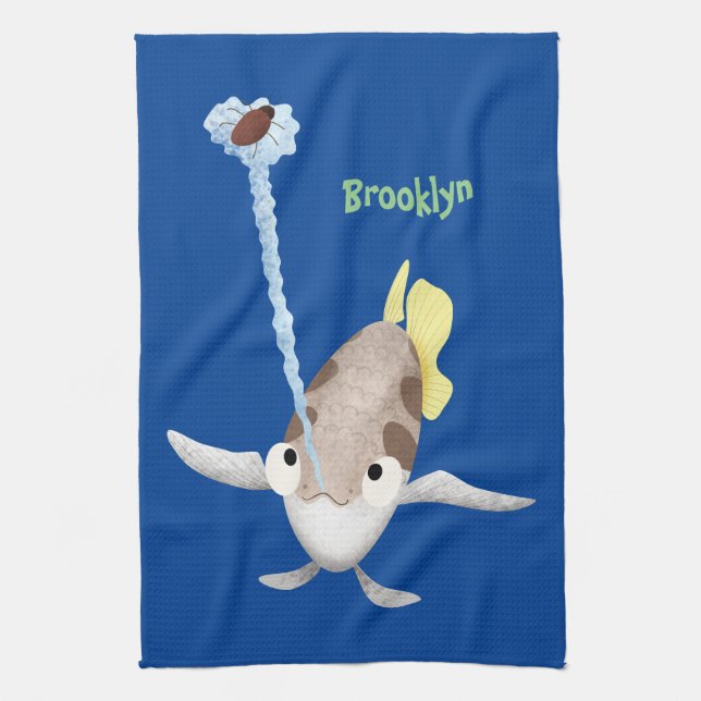 Cute Archerfish cartoon illustration Tea Towel (Vertical)