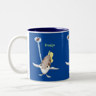 Cute Archerfish cartoon illustration  Two-Tone Coffee Mug