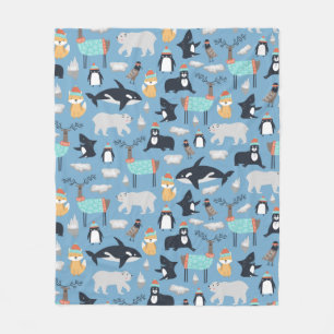 Cute Arctic Animals Seamless Pattern Fleece Blanket