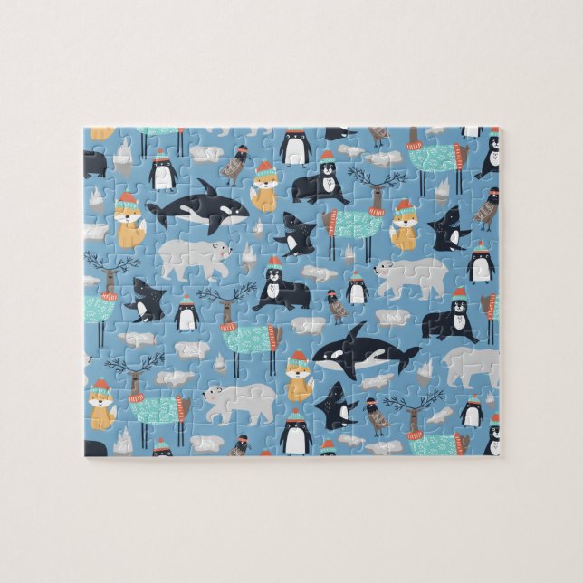 Cute Arctic Animals Seamless Pattern Jigsaw Puzzle (Horizontal)