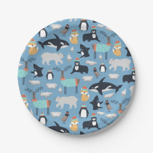 Cute Arctic Animals Seamless Pattern Paper Plate