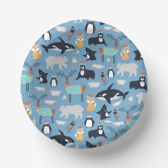 Cute Arctic Animals Seamless Pattern Paper Plate (Front)
