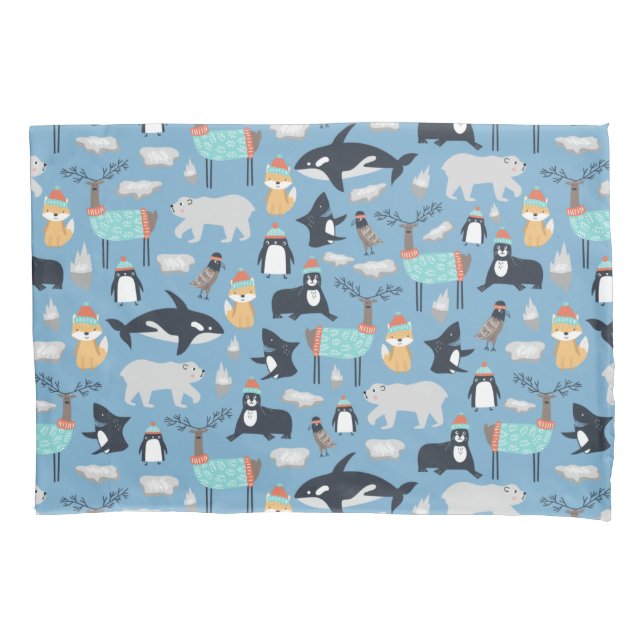 Cute Arctic Animals Seamless Pattern Pillowcase (Front)