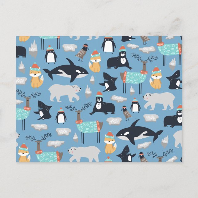 Cute Arctic Animals Seamless Pattern Postcard (Front)