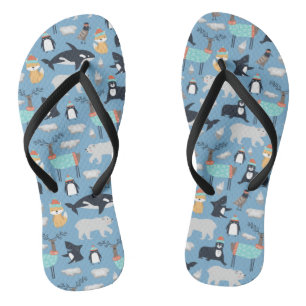 Cute Arctic Animals Seamless Pattern Thongs